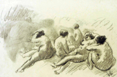 BERNARD REDER - Five Nudes Relaxing - charcoal 1944 - €300